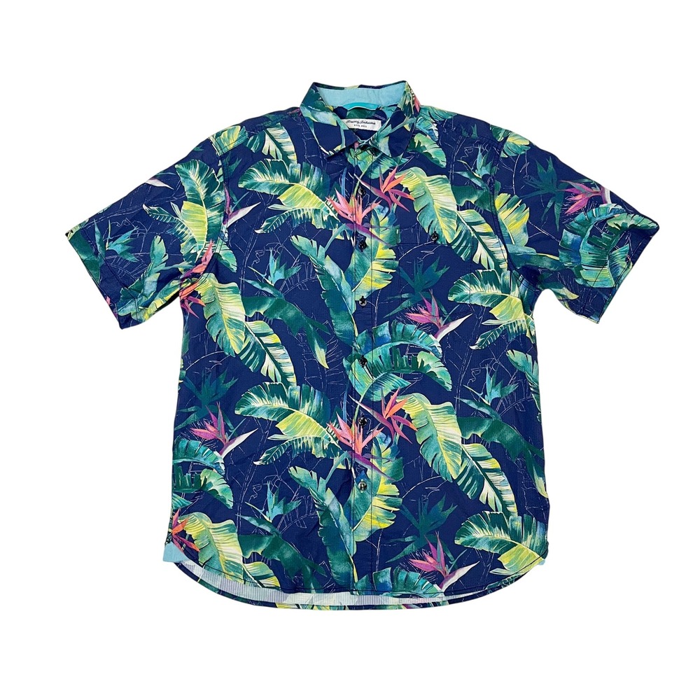 Tommy Bahama Mens Nova Wave Blue Tropical Palm Floral Button Down Shirt MEDIUM